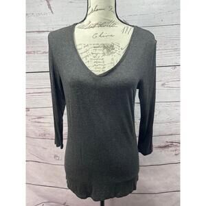Saks Fifth Avenue Dark‎ Gray 3/4 Sleeve T Shirt M Cambodia